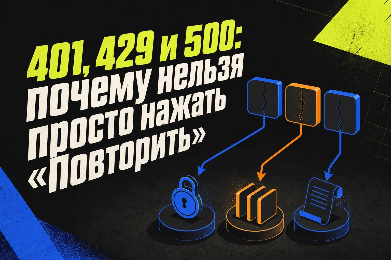 Схема проверки ошибок API 401, 429 и 500