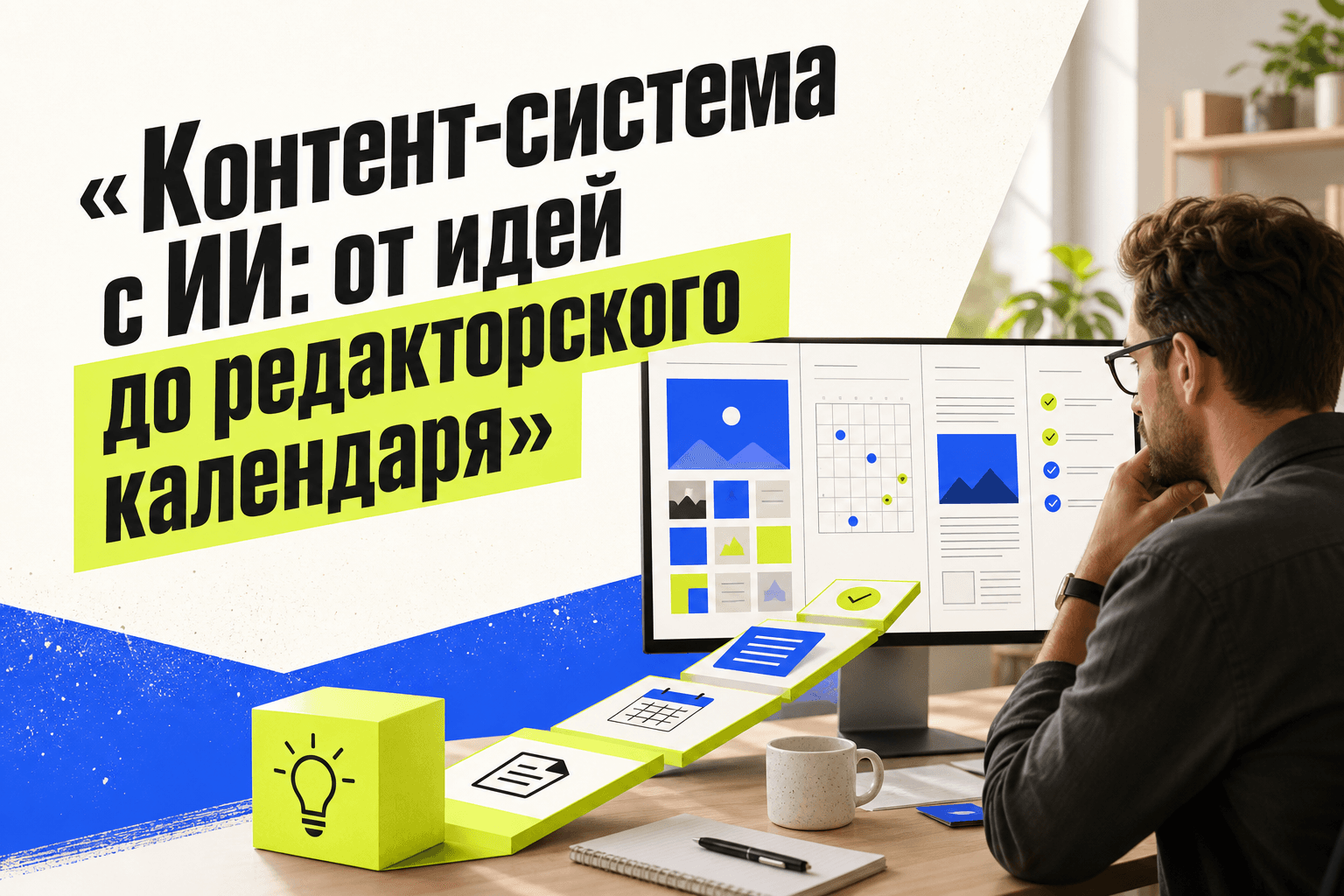 Автор планирует контент-систему с ИИ: идеи, календарь, черновик и редактура на одном экране