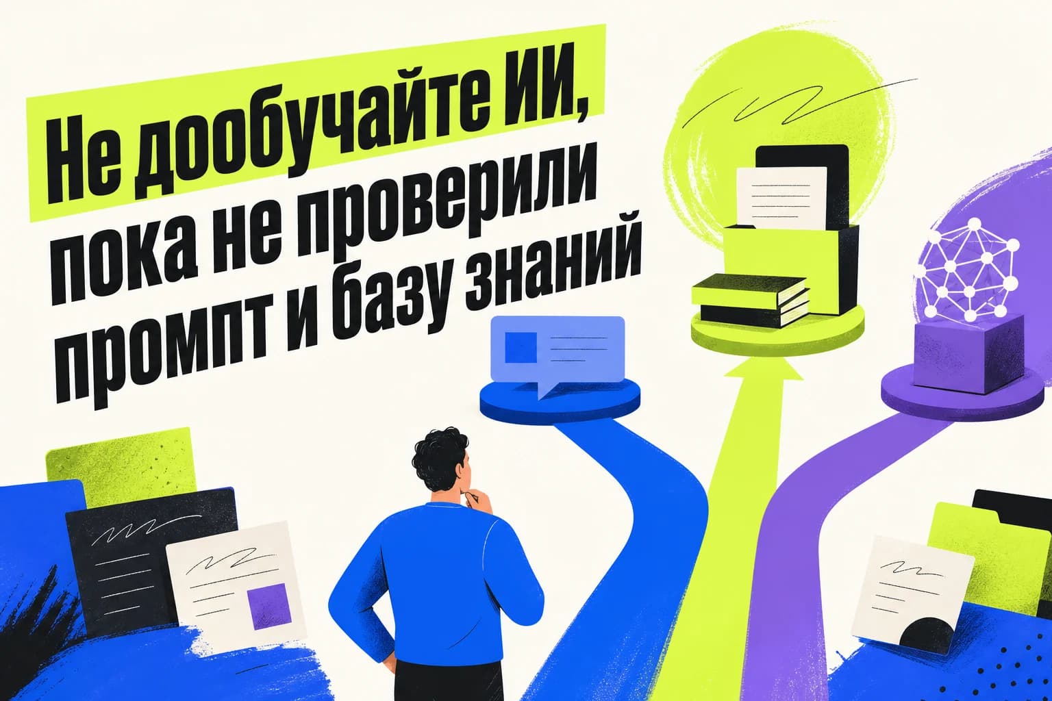 Схема выбора между промптом, базой знаний RAG и дообучением нейросети