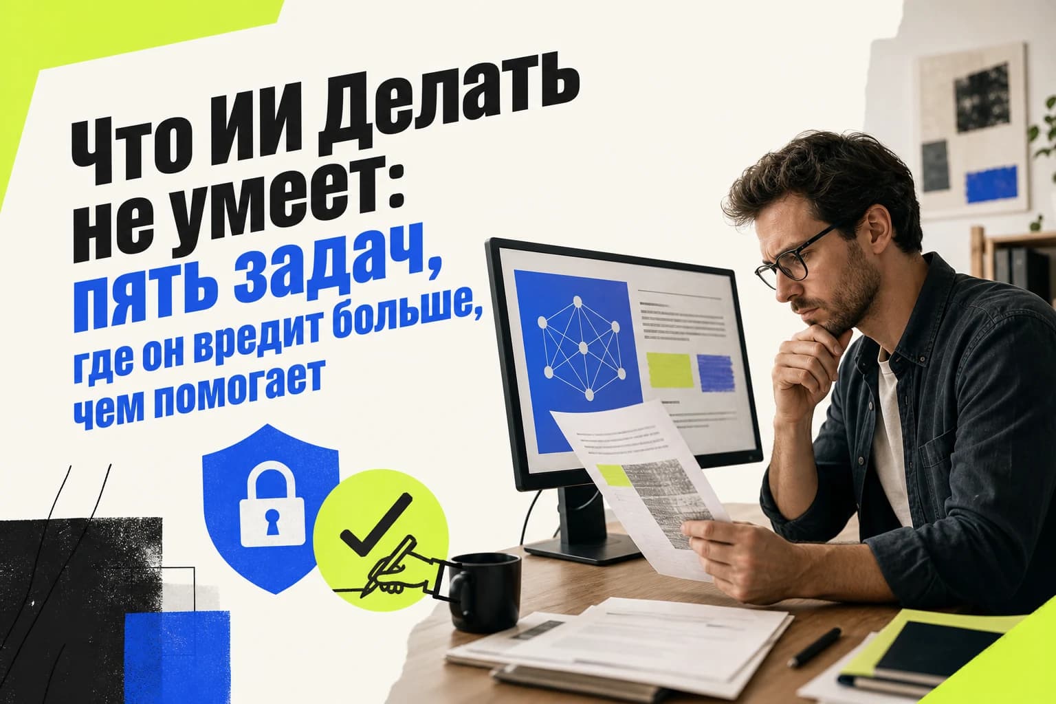 Сотрудник проверяет ответ нейросети перед важным рабочим решением