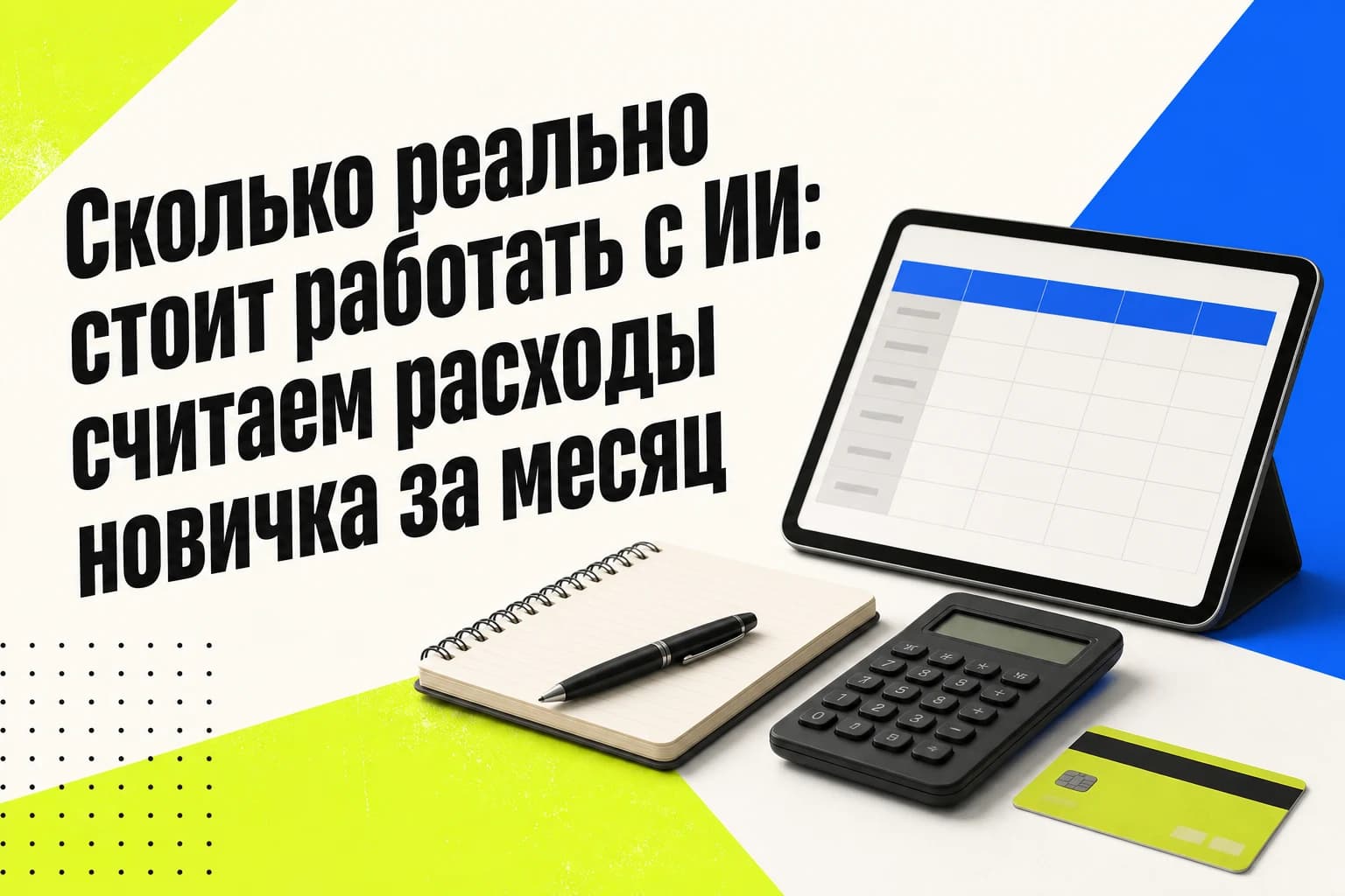Ноутбук с таблицей расходов на ИИ-подписки за месяц